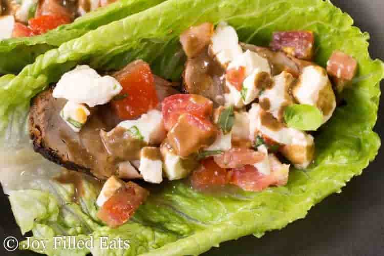 Grilled Pork Tenderloin Caprese Salad Lettuce Wraps