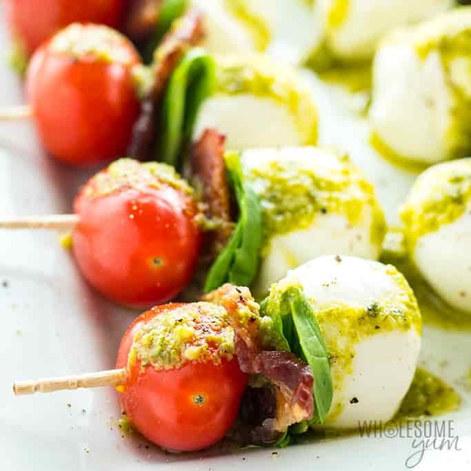 Caprese Salad Skewer with Bacon and Pesto